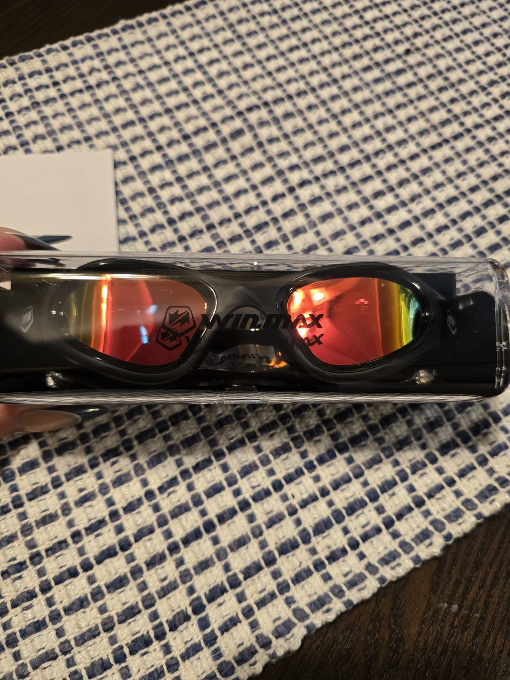 Win.Max Mirrored Swim Goggles - Black Frame with Red-Orange Lenses